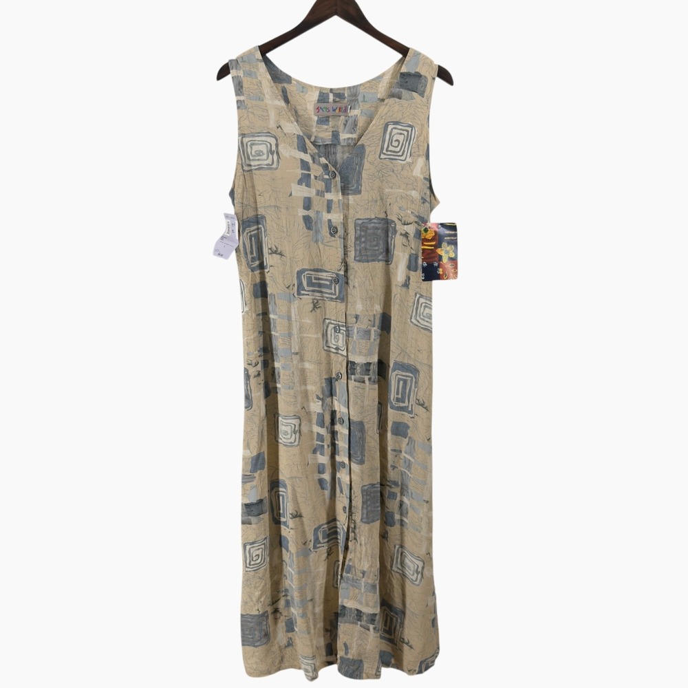 JAMS WORLD Tan Blue Geometric‎ Maxi Tank Dress Size Large NWT